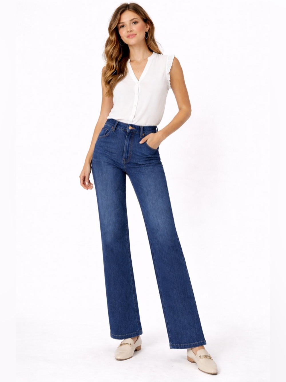 Ann Taylor High Rise Wide Leg Crop Jeans Trouser Denim Dark Wash Preppy Luxe 8
